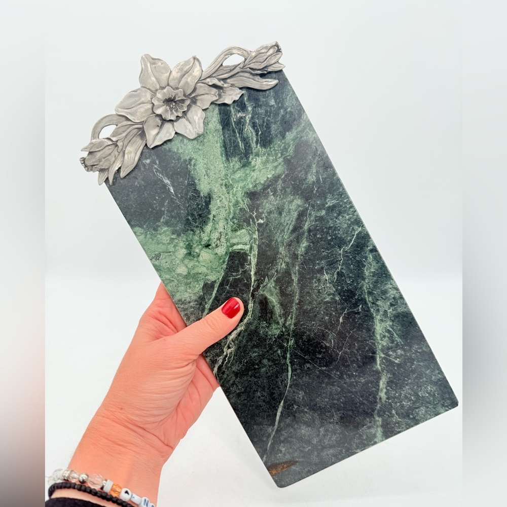 Vintage 1991’ Seagull Pewter Green Marble Cheese/ Charcuterie Board slicer